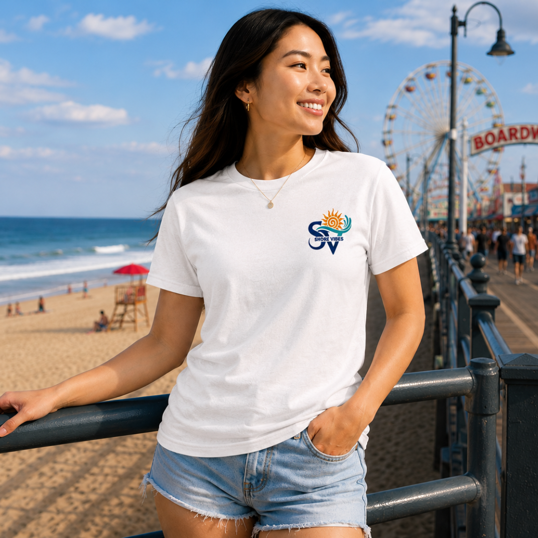 Adult Shore Vibes New Jersey Map Tee
