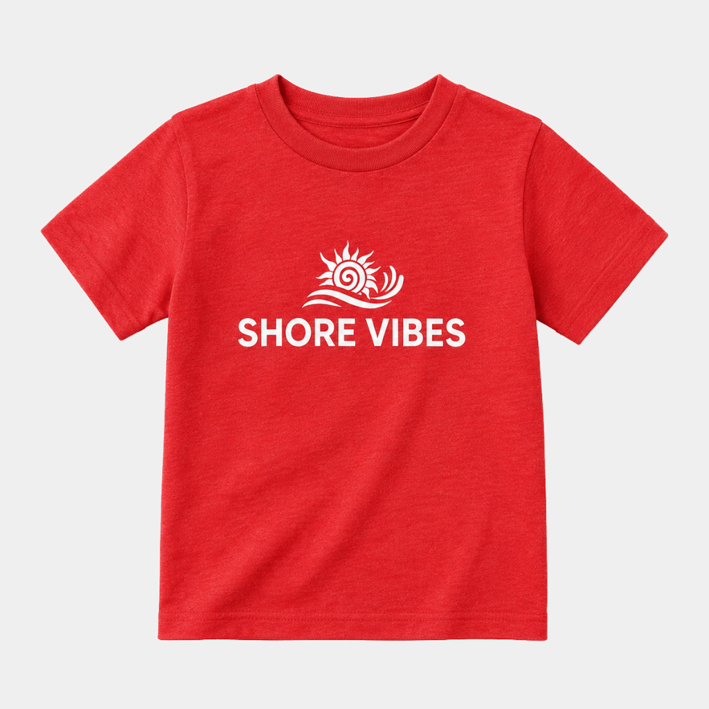 Shore Vibes Kids Sun & Wave Logo Tee – Red