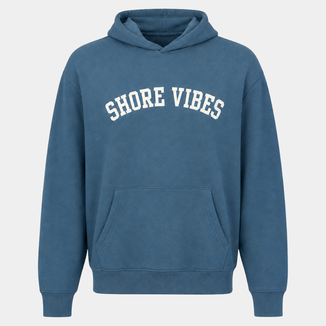 Shore Vibes Classic Arch Hoodie – Heather Blue