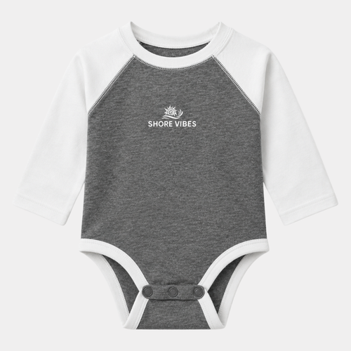 Shore Vibes Baby Raglan Onesie – Heather Gray & White