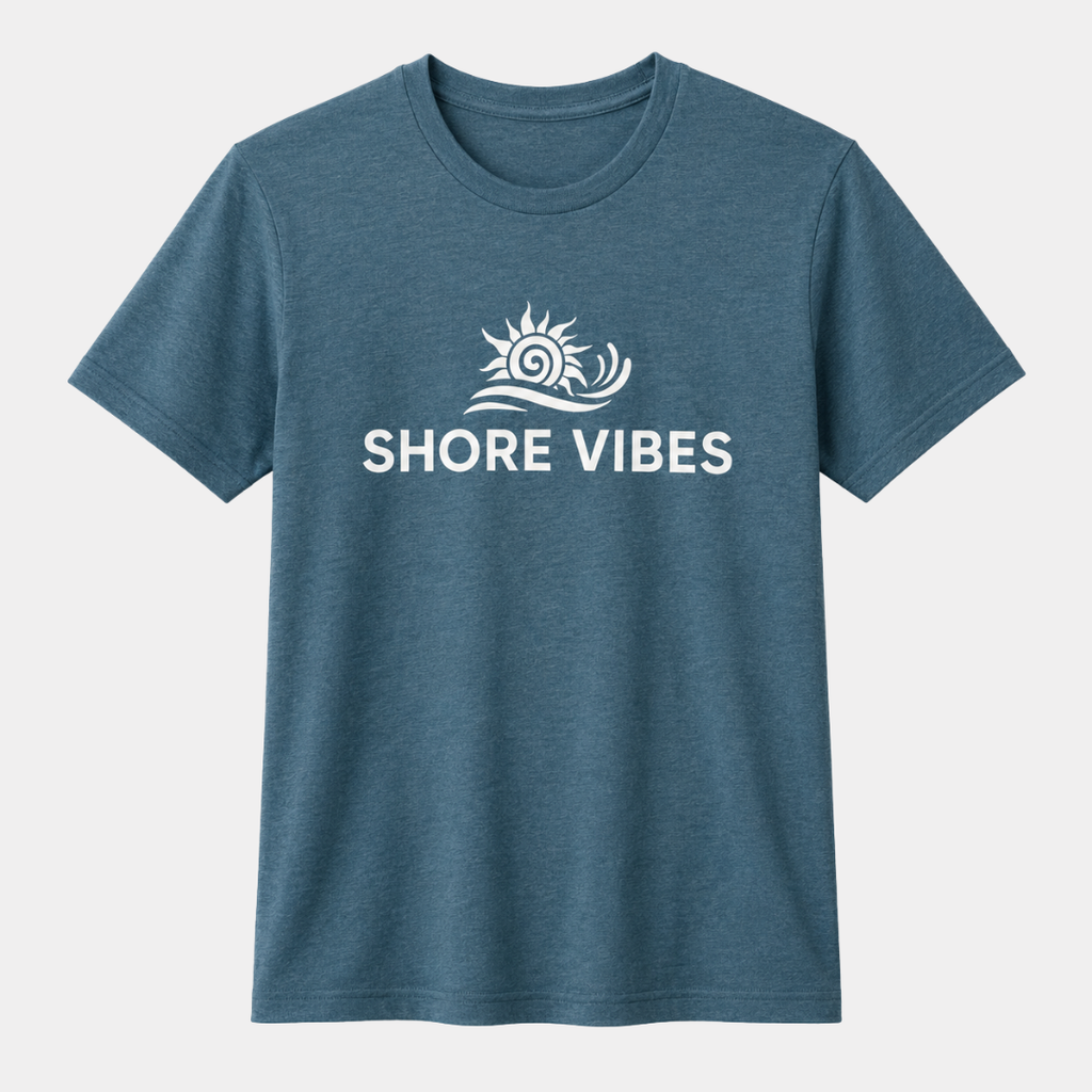 Shore Vibes Sun & Wave Logo Tee – Heather Blue