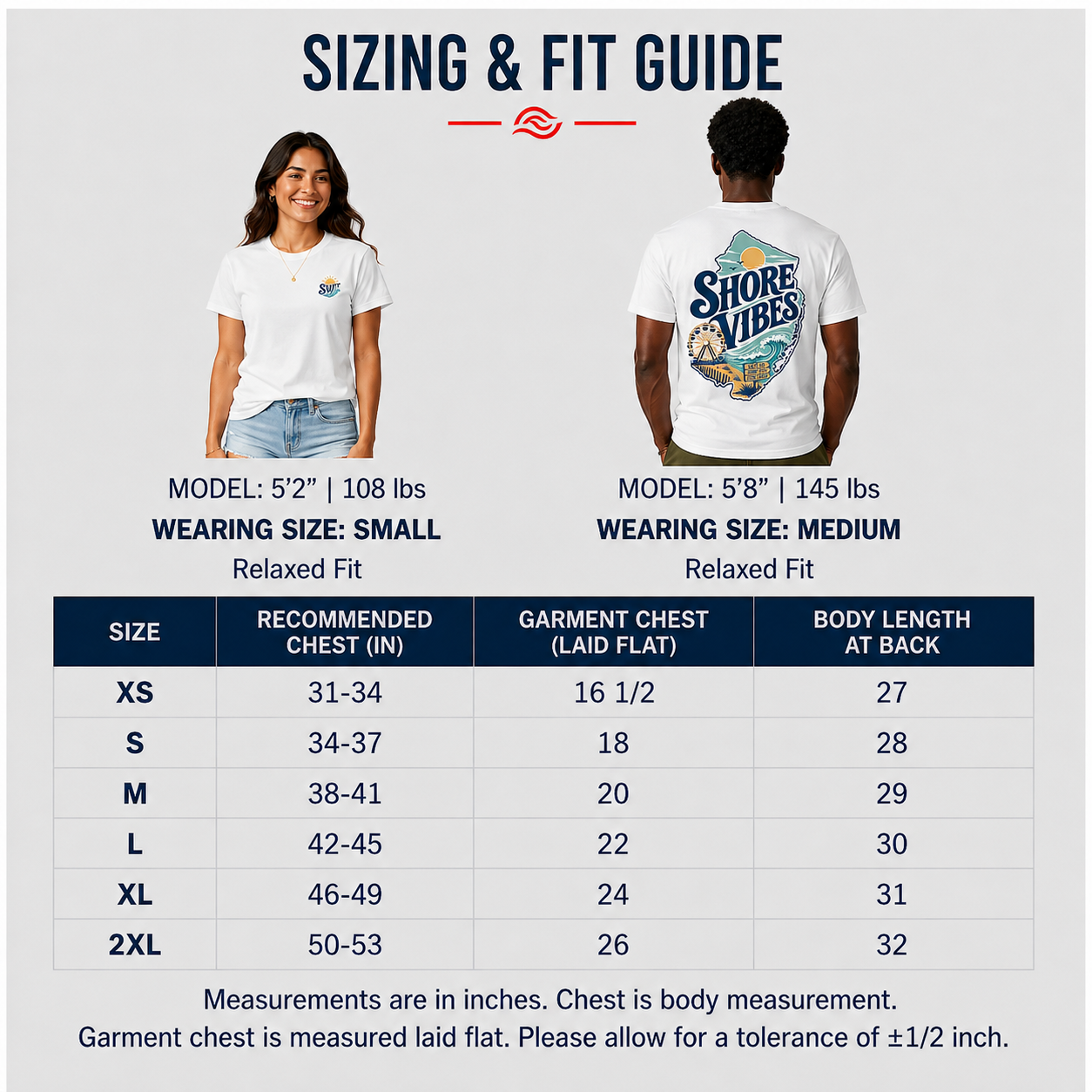 Adult Shore Vibes New Jersey Map Tee