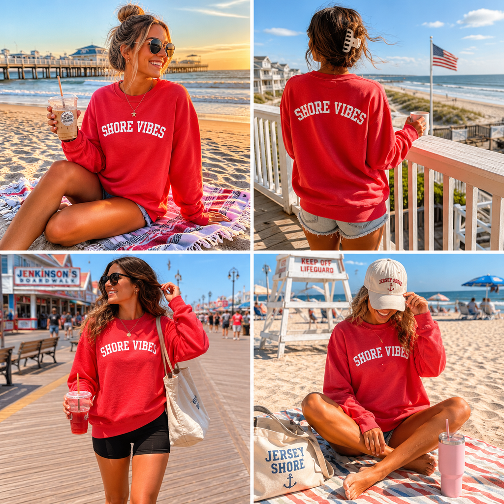 Shore Vibes Classic Arch Crewneck Sweatshirt – Red