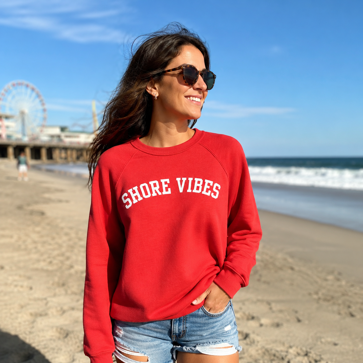 Shore Vibes Classic Arch Crewneck Sweatshirt – Red
