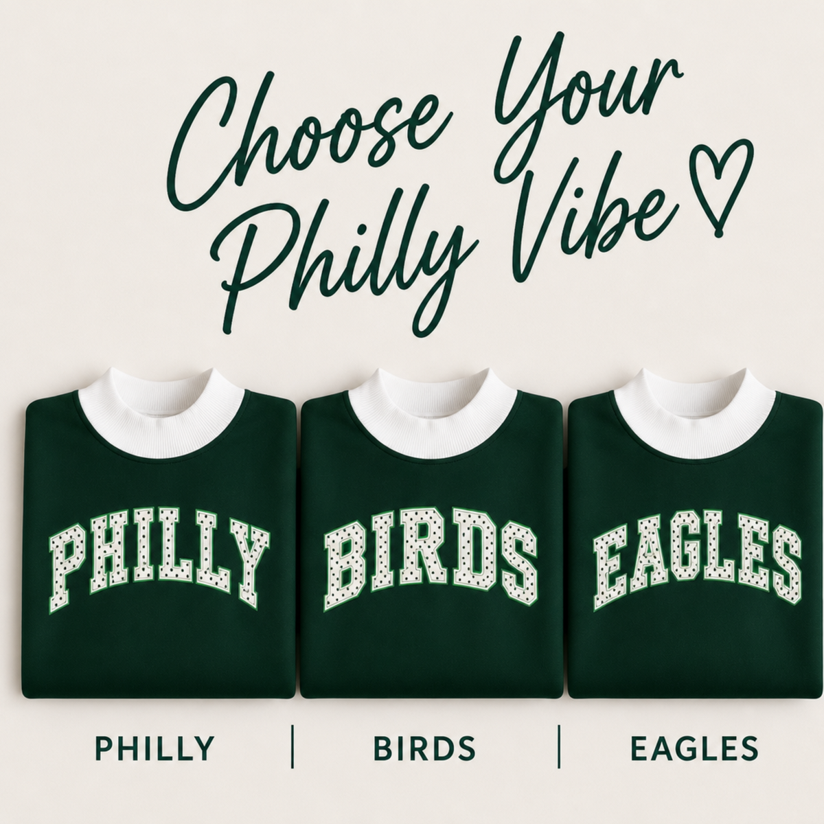 PHILLY BIRDS and EAGLES polka dot sweatshirt design options