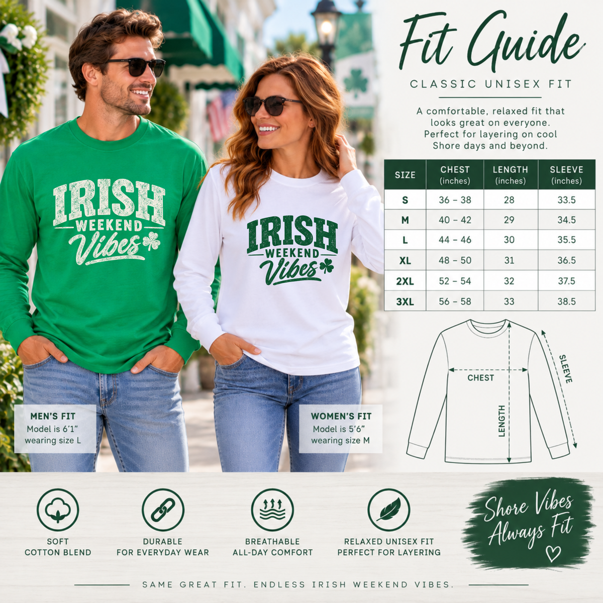 Port & Co PC55LS unisex Irish Weekend long sleeve shirt fit and size guide