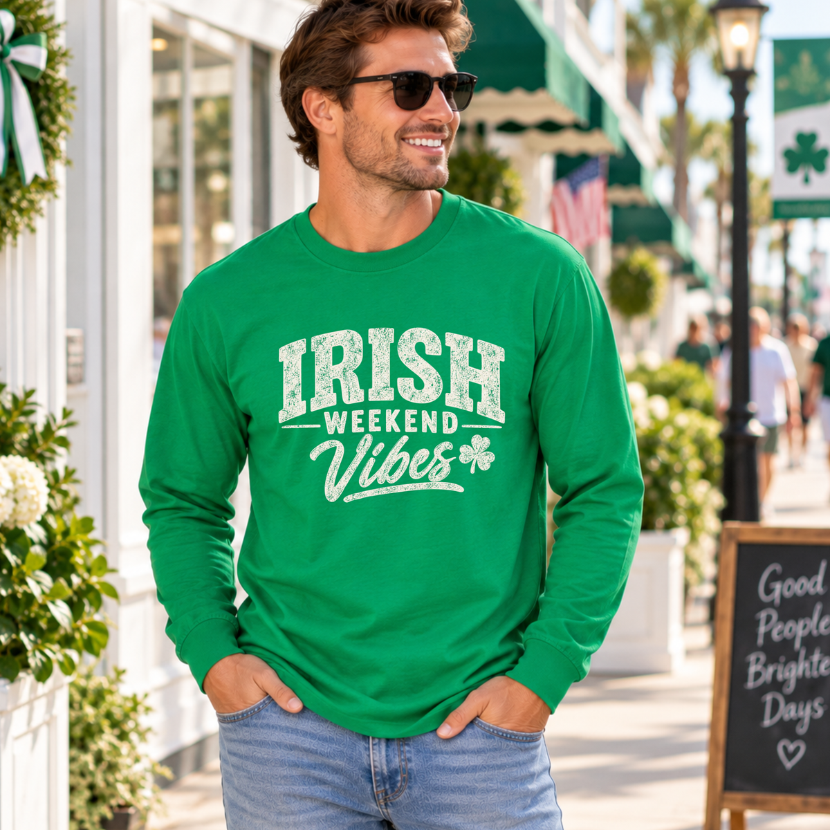 Men's Kelly Green Irish Weekend Vibes long sleeve shirt for North Wildwood Irish Festival