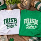 Kelly Green and White Irish Weekend Vibes long sleeve shirts for Jersey Shore Irish festival season