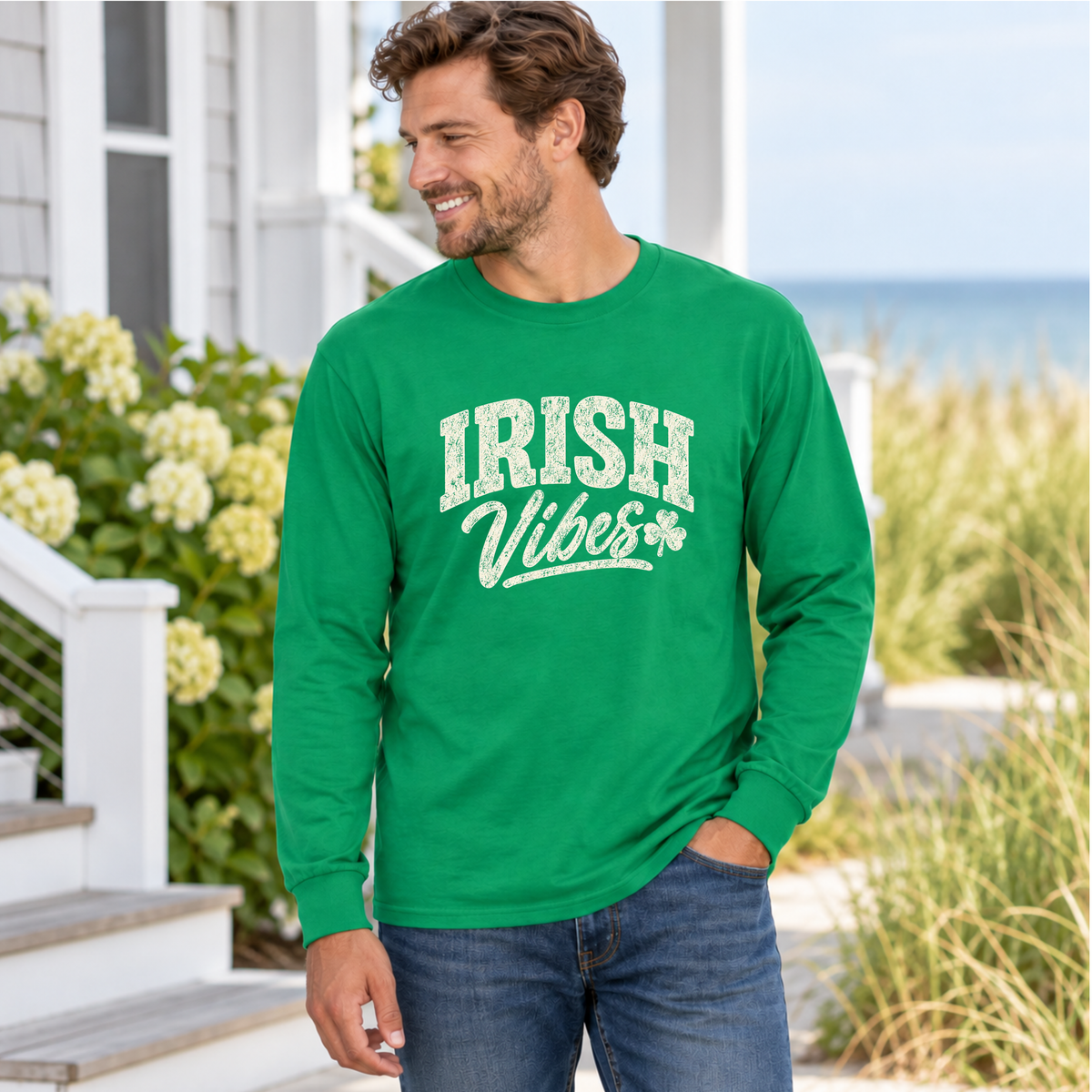 Men’s Kelly Green Irish Vibes long sleeve shirt for North Wildwood Irish Weekend