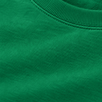 Close-up of the Kelly Green sweatshirt fabric and ribbed crew neckline.