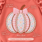 Marie Nicole Girls Fall Pumpkin Outfit – Embroidered Appliqué Ruffle Top & Floral Bell Bottom Set