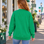 Back view of women’s Kelly green LA Society mock neck sweatshirt showing relaxed fit