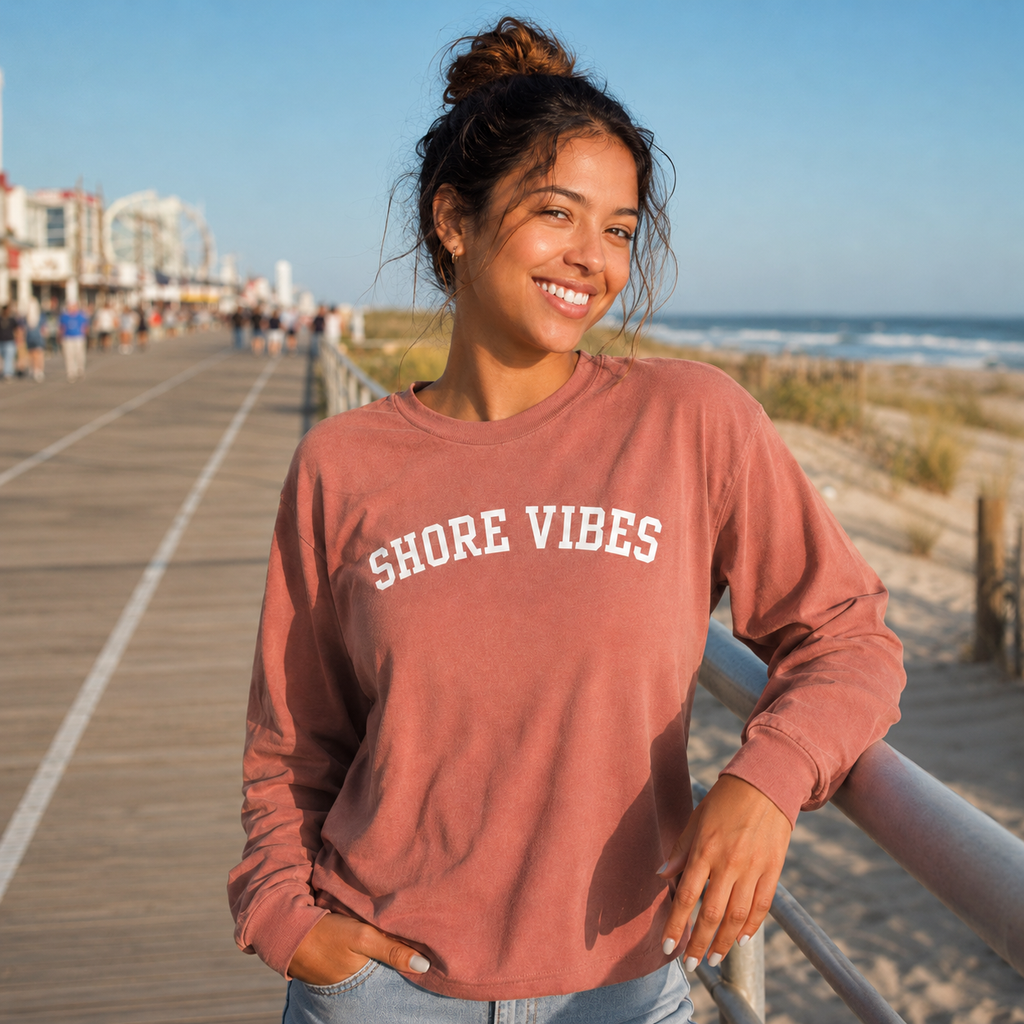 Shore Vibes Classic Arch Long-Sleeve Tee – Dusty Rose