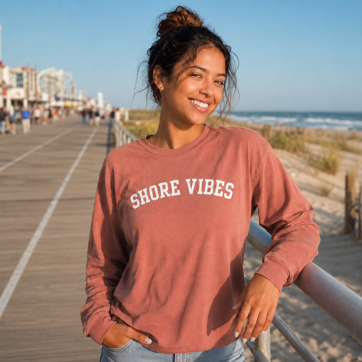 Shore Vibes Classic Arch Long-Sleeve Tee – Dusty Rose