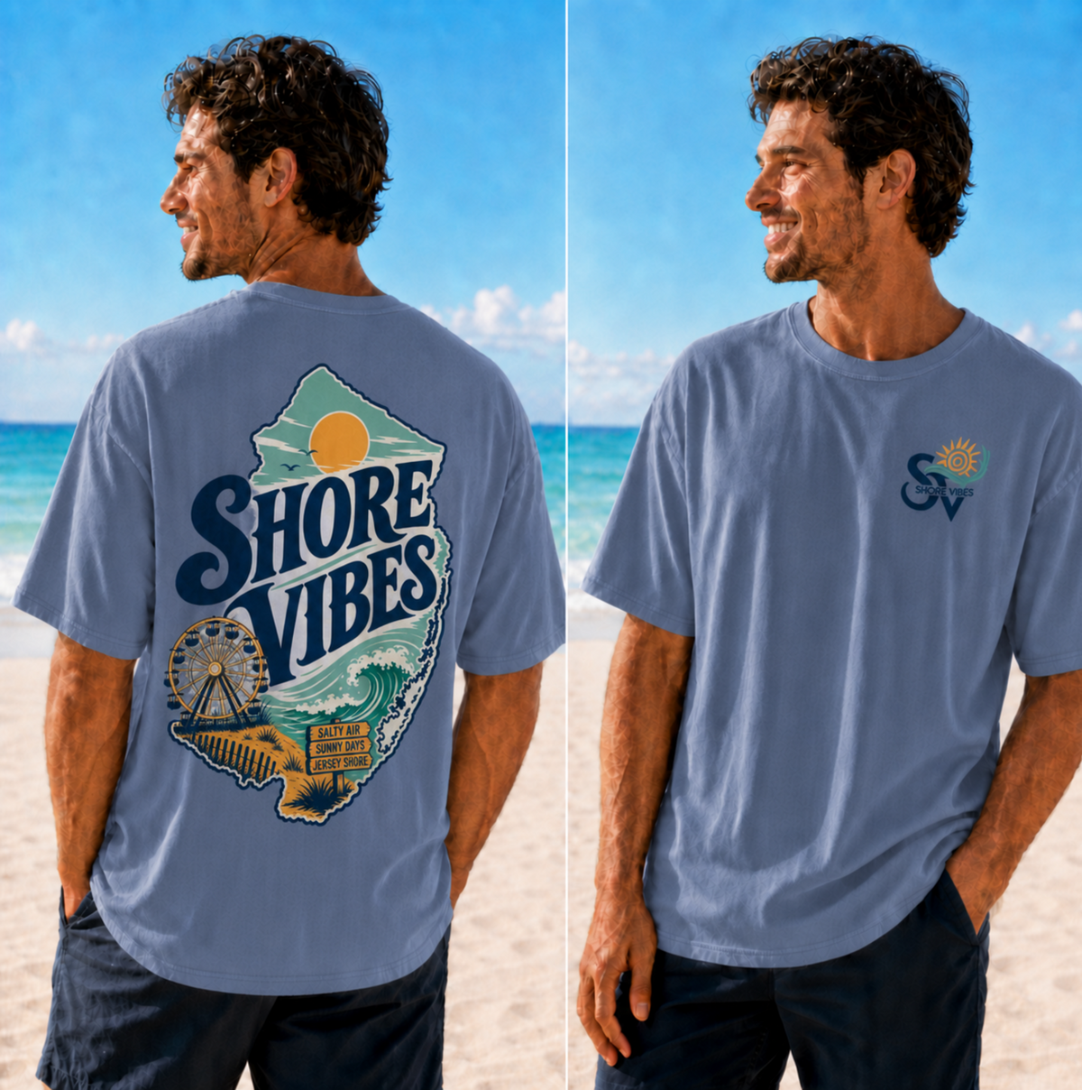 Comfort Colors Shore Vibes NJ Shore Map Unisex Tee