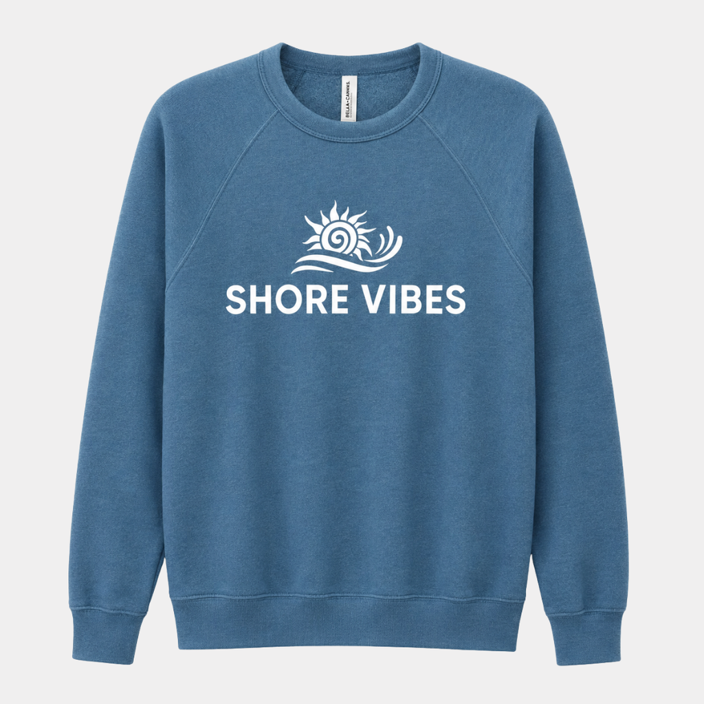 Shore Vibes Sun & Wave Logo Crewneck Sweatshirt – Heather Blue