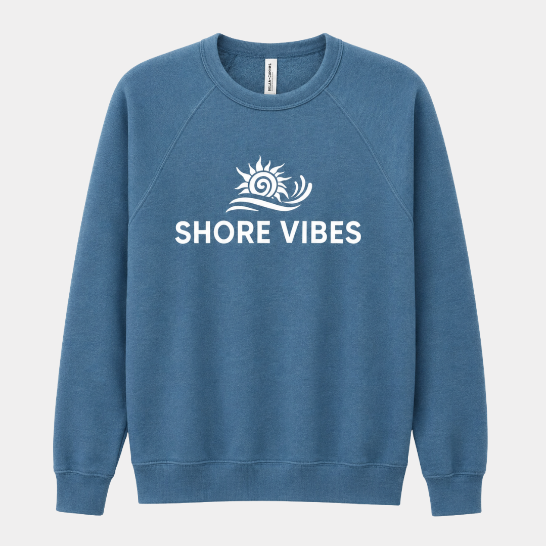 Shore Vibes Sun & Wave Logo Crewneck Sweatshirt – Heather Blue