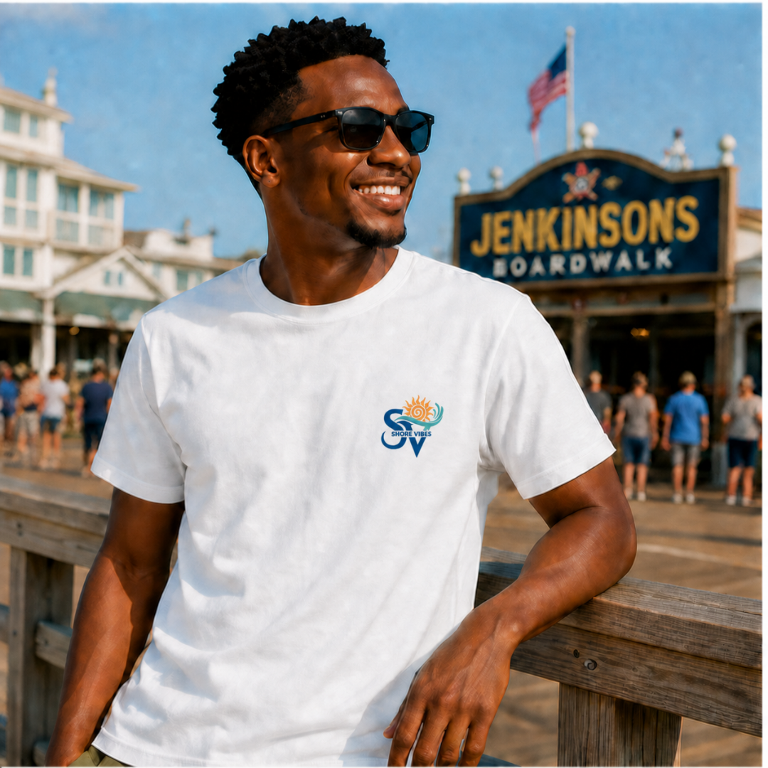 Adult Shore Vibes New Jersey Map Tee