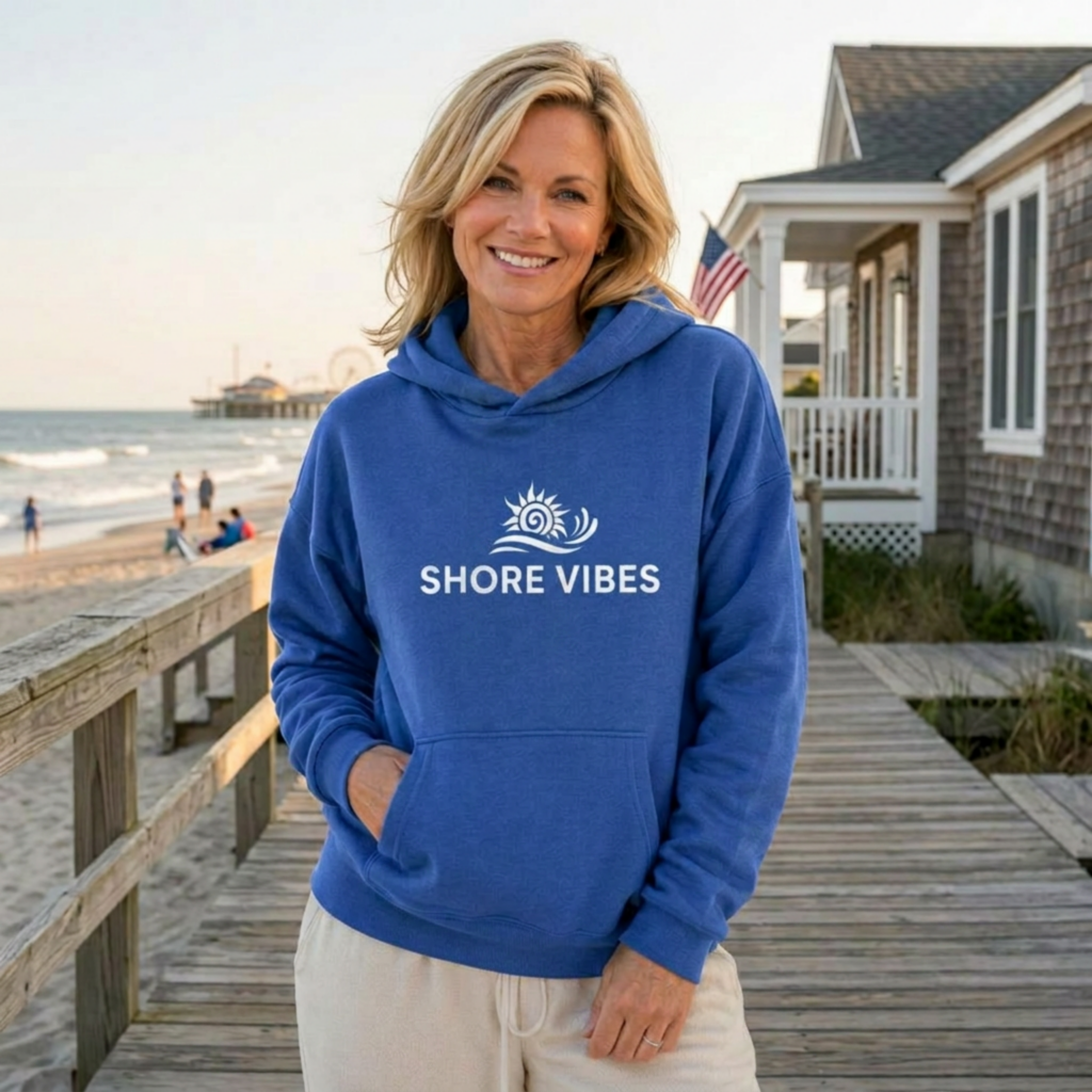 Shore Vibes Sun & Wave Logo Hoodie – Royal Blue