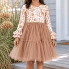Front detail of the woodland animal print bodice, ruffled sleeve cuffs and gathered tulle skirt