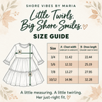 Woodland deer dress size guide with chest and dress-length measurements for sizes 3/4, 5/6, 7/8 and 10/12