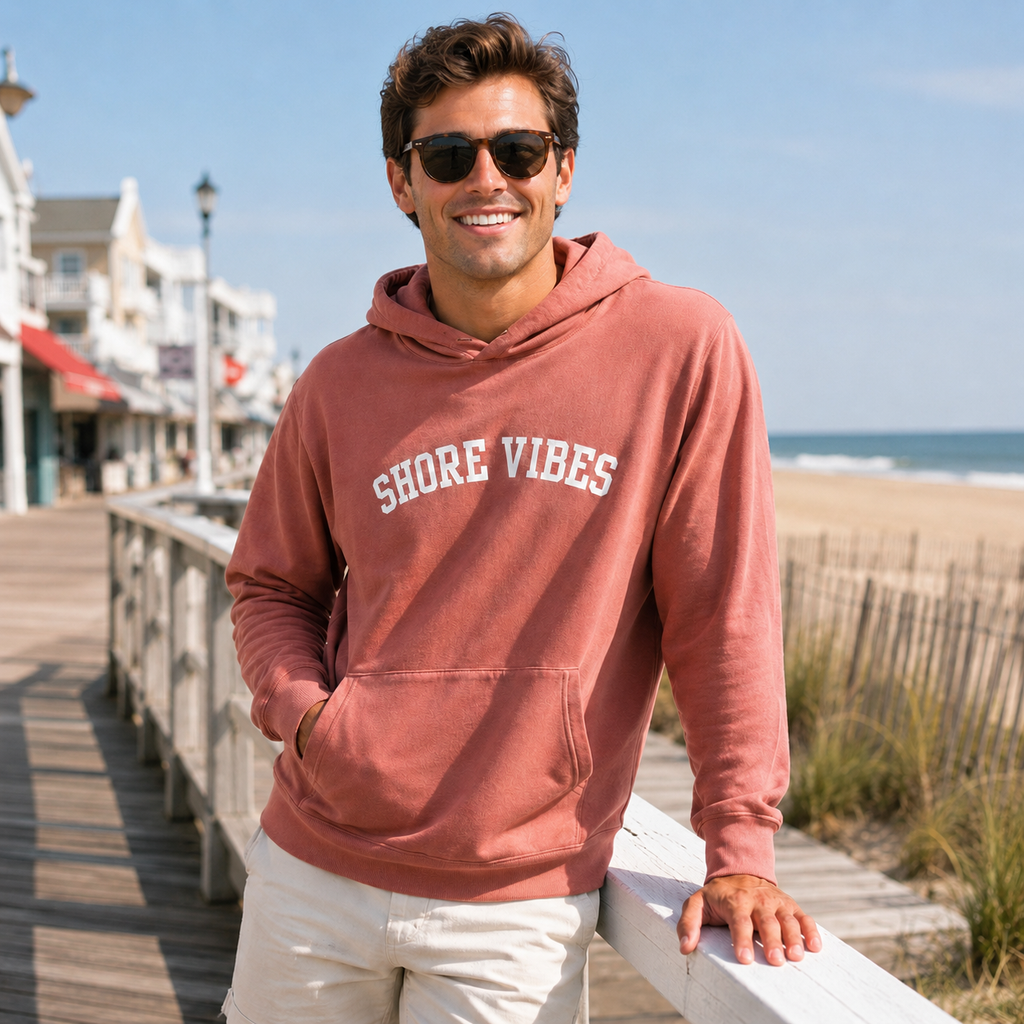 Shore Vibes Classic Arch Hoodie – Dusty Rose